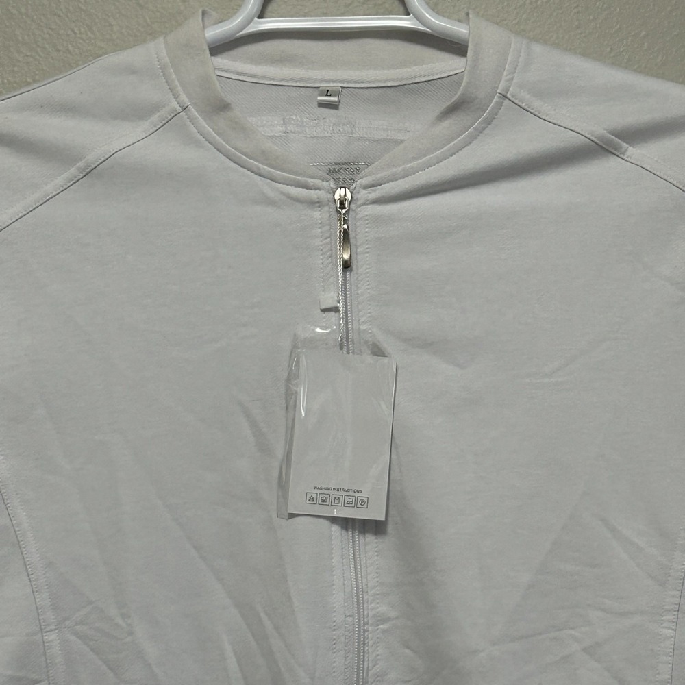 Scrub Jacket  Full Zip Track Jacket Womens L White Cotton Blend Activewear NWT